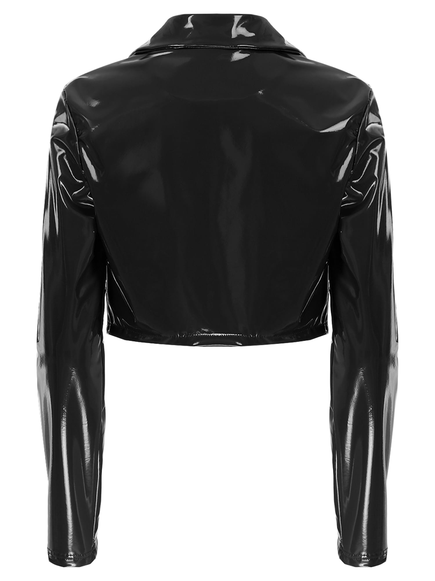 ジャケット ITZAVIBE TWO RIBBON LONG SLEEVE BLACK YiZYiF Womens Patent Leather Lapel Jacket Long Sleeve