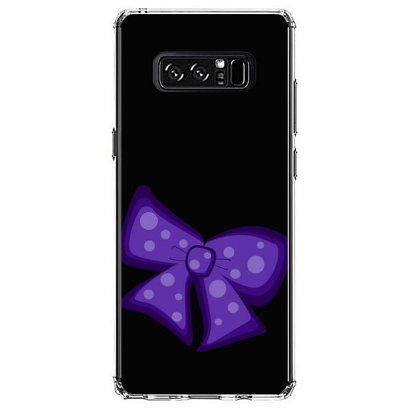 DistinctInk Clear Shockproof Hybrid Case for Samsung Galaxy Note 8 - TPU Bumper, Acrylic Back, Tempered Glass Screen Protector - Purple Black Bow Ribbon - Cartoon Bows / Ribbons