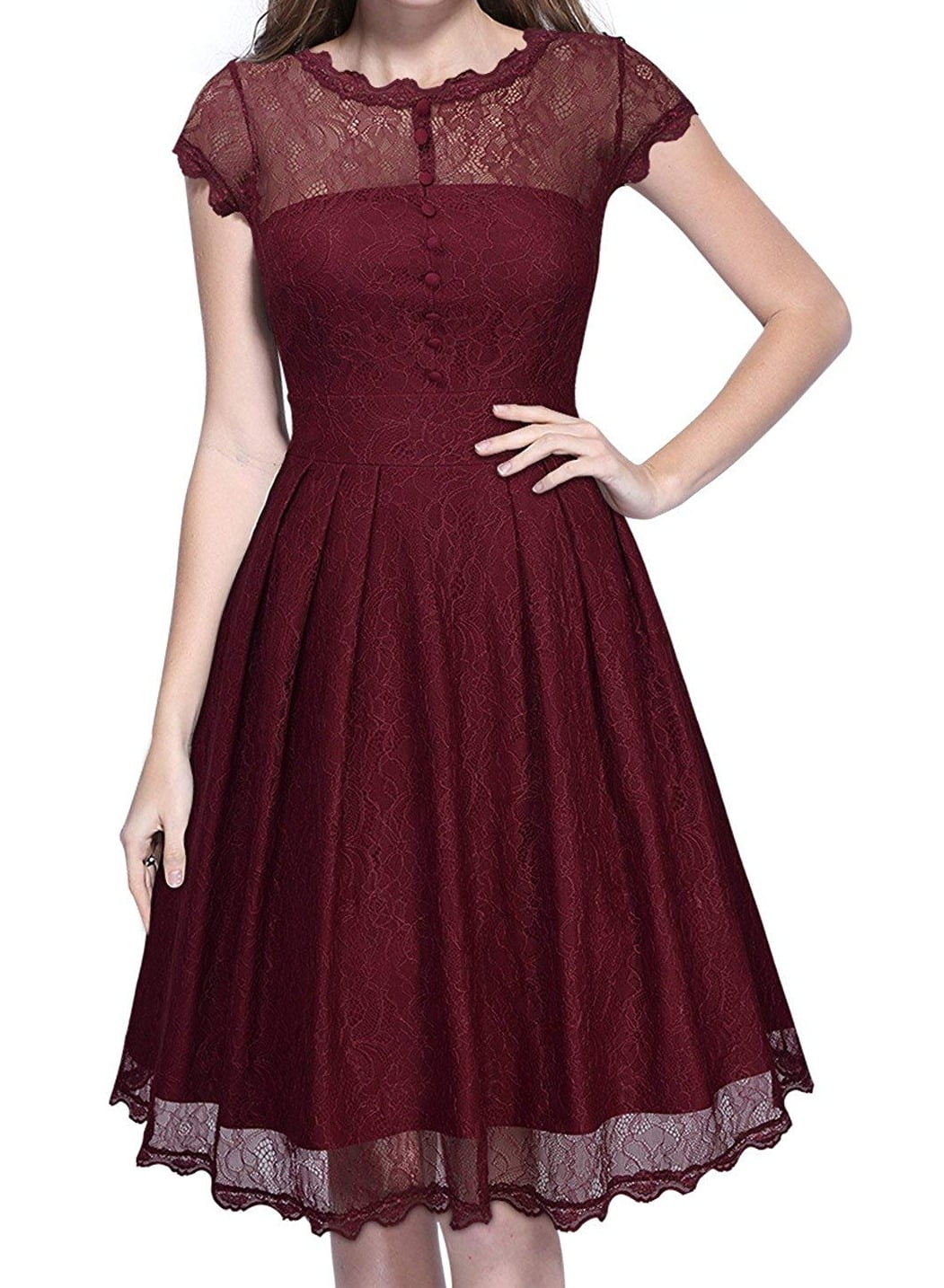 burgundy fit and flare dress