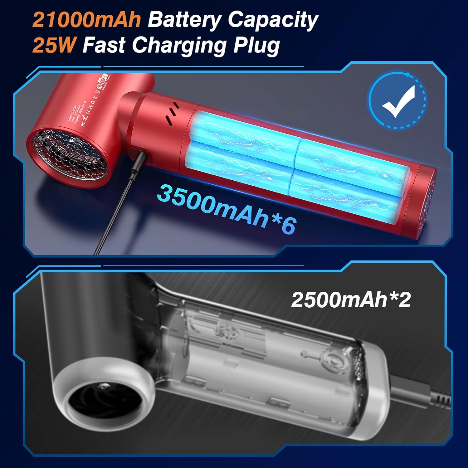 XJUGEZ Compressed Air Duster,21000mAh Electric Air Duster with Flashlight,180000RMP Air Blower Gun with 25W Adapter,Powerful and Portable Turbo Fan for Cleaning Computer,Car,Keyboard,Leaf-Black