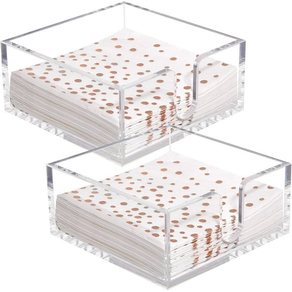 Siloon 2 Pack Napkin Holder, Clear Acrylic Napkin Holder, 5.5x5.5x2 Inch Square Cocktail napkin holder, Plastic Napkins holder Great for Table Bathroom,Kitchen,Dinners for Mothers Day