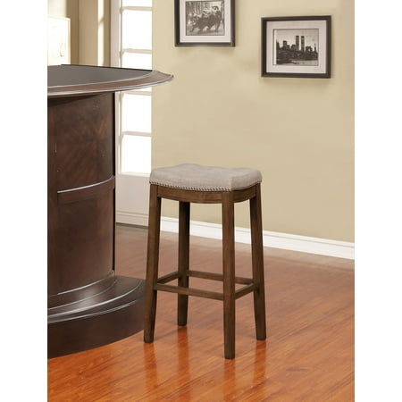 Linon Claridge Backless Bar Stool, Gray Upholstery with Rustic Finish