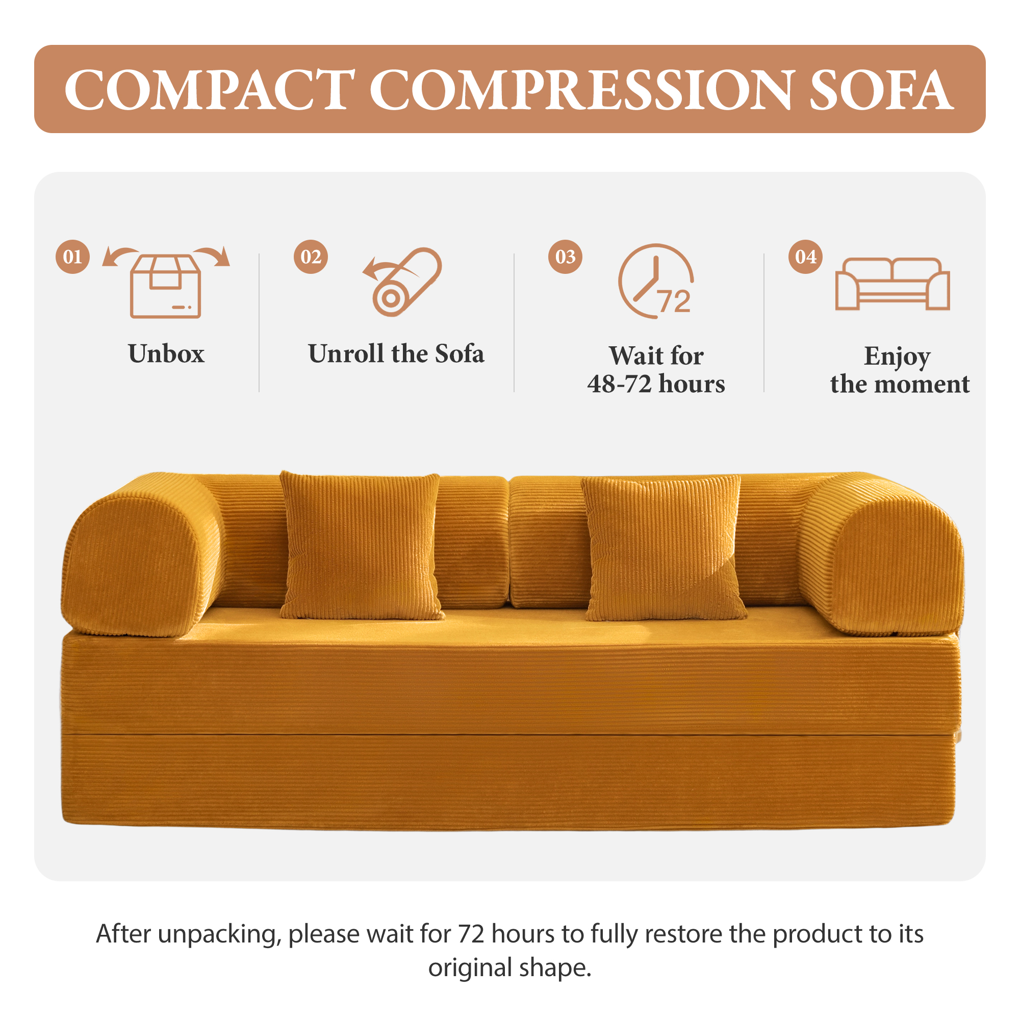 COOLHUT 78.7" W Combination Sofa, High Rebound Density Foam Sofa Couch, Two Forms Floor Couch Three Seats Sofa Bed for Living Room, Bedroom, Ginger
