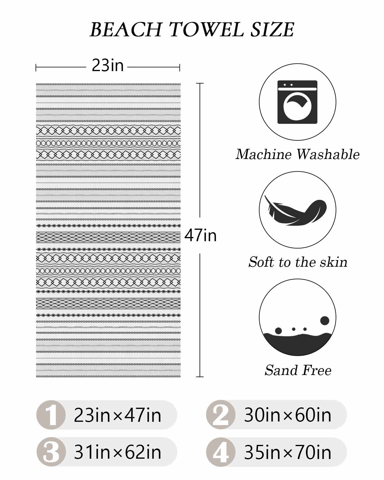 Black White Striped Beach Towels Oversized Super Absorbent, Modern Farmhouse Geometric Lightweight Bath Towel Quick Dry Sets For Bathroom/Pool/Rv Camping/Beach Play/Gym Room/Picnic 31"x62"