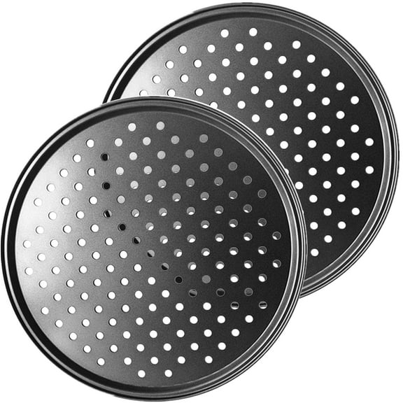 Grusce 2 Pack 12.6inch Steel Pizza Pan with Holes, 32CM Pizza Tray Baking Tray, Non-stick Pizza Baking Pan, Round Perforated Pizza Baking Pan for Home Restaurant Kitchen Oven Baking