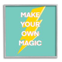 Stupell Industries Make Your Own Magic Lightning Bolt Inspirational Painting Gray Framed Art Print Wall Art