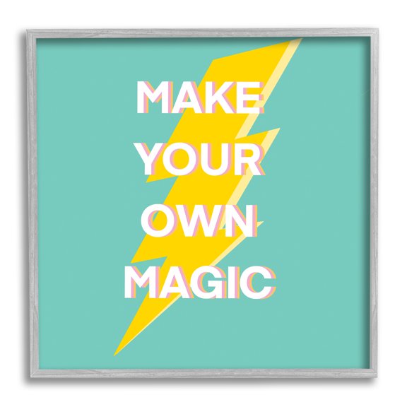 Stupell Industries Make Your Own Magic Lightning Bolt Inspirational Painting Gray Framed Art Print Wall Art