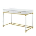 thumbnail image 3 of Maximo White Gold Writing Desk - High Gloss Finish, Acrylic Leg, Stainless Steel Base, 2 Drawers, 3 of 9