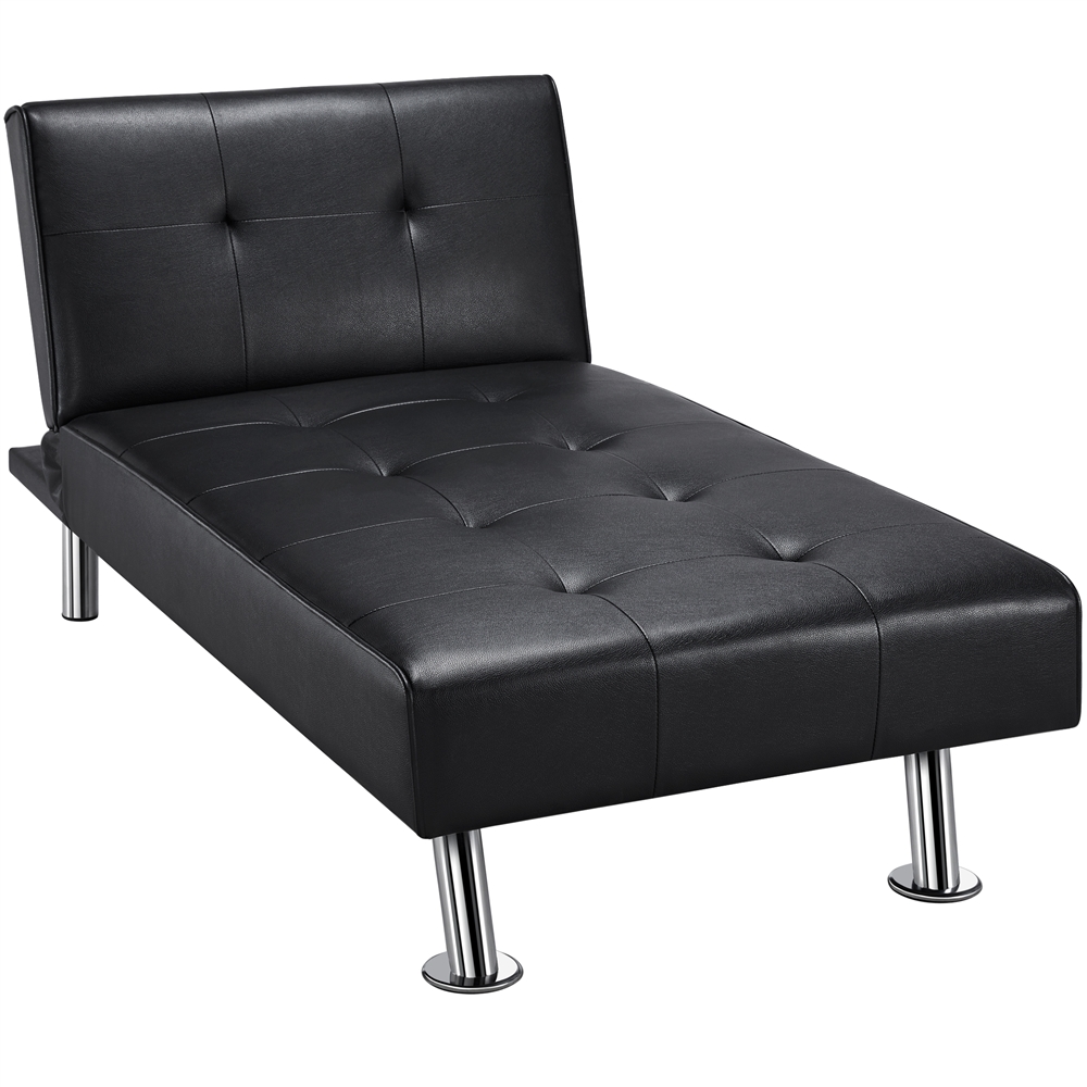 Topeakmart Convertible Faux Leather Futon Chaise Lounge Sofa, Black