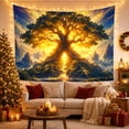 thumbnail image 3 of Glowing Tree of Life in Rocky Mountains, Mystical Fantasy for Nature Lovers, Radiant Wall Art Decor, Housewarming Gift Tapestry Wall Hanging for Bedroom and Living Room, 3 of 7