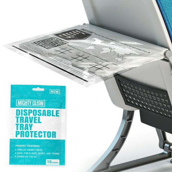 15 Disposable Travel Tray Protectors by Mighty Clean │ Airplane Travel Essentials for Toddler, Kids, and Adults