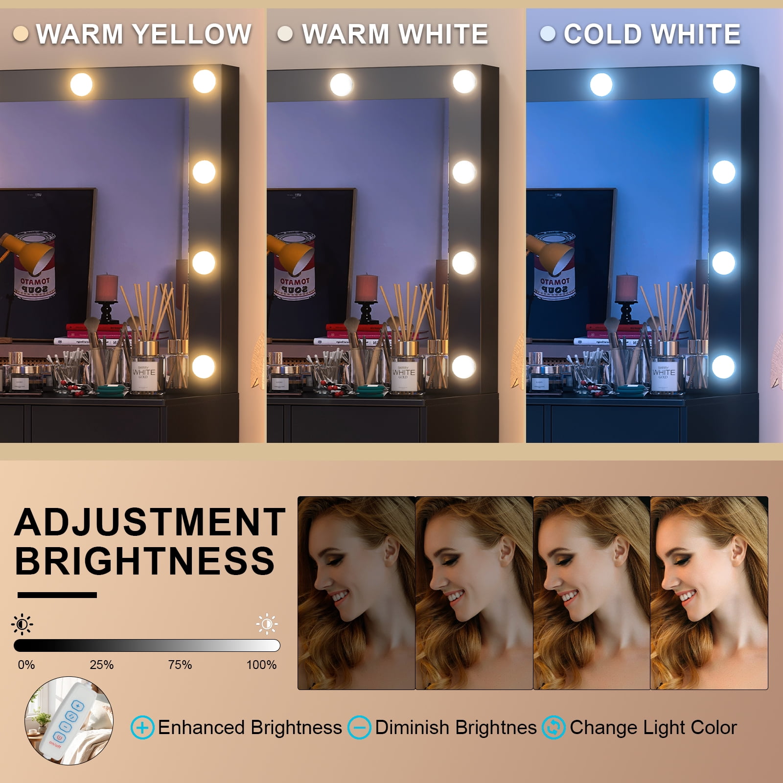 Yamissi Vanity with Mirror and Lights Makeup Vanity Desk with 7 Drawers & 11 LED Bulbs Dressing Table for Bedroom, Black
