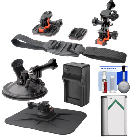 Essentials Bundle for Sony Action Cam HDR-AS50, AS200, AS300, FDR-X1000V & X3000 Camcorder with Helmet, Flat Surface & Car Mounts + Battery + Charger + Accessory Kit