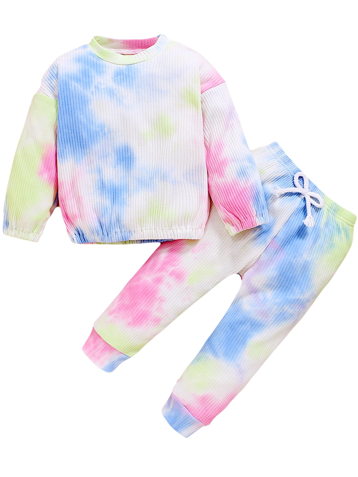 Abendedian Toddler Baby Girl Boy 2Pcs Outfit Tie-Dye Print Tops Long Pant Suit Kids Long Sleeve Crewneck Pajamas Sets 12M-5T