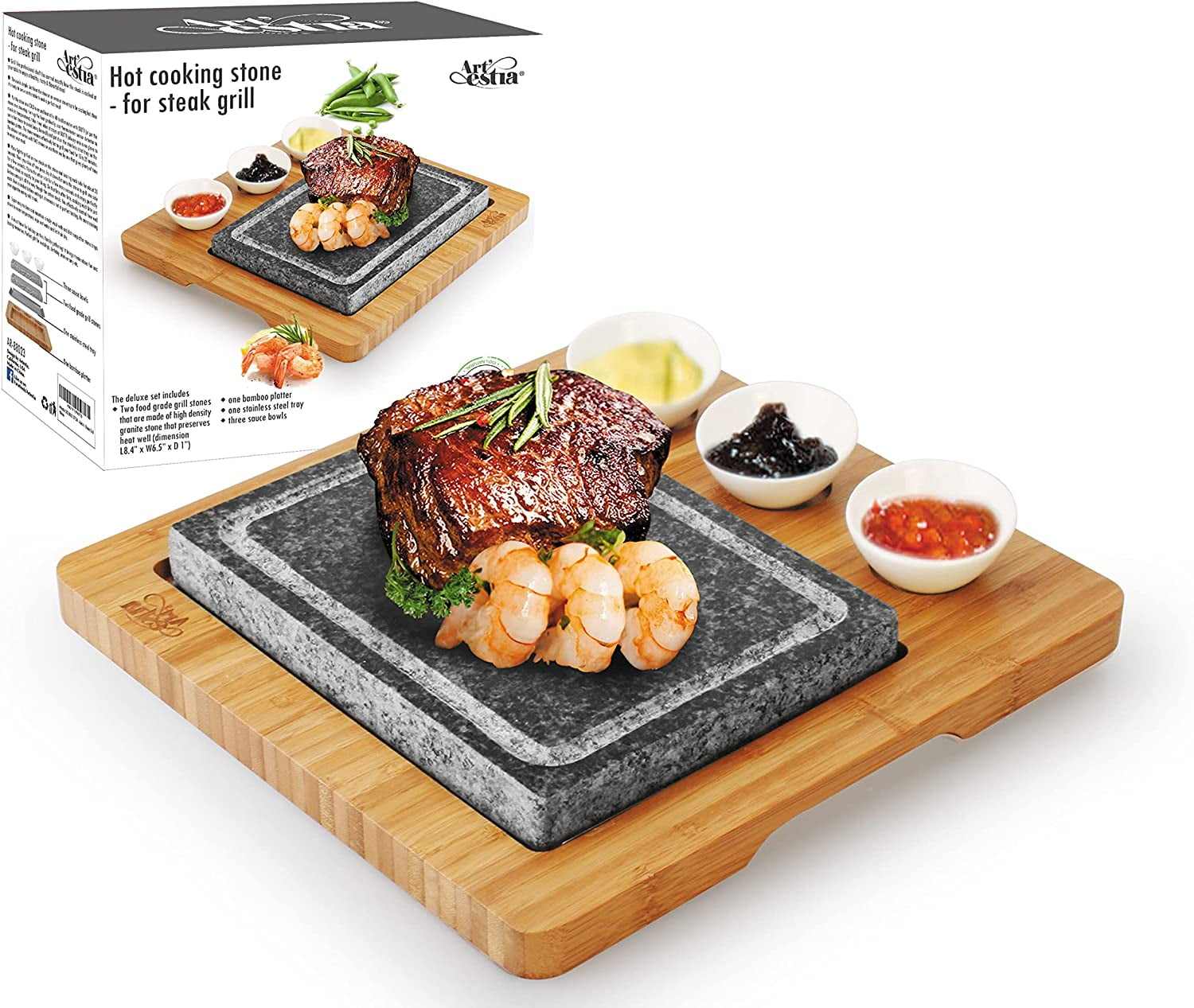 Nerthus FIH 386 Hot stone grill set Grill with stone Includes alcohol burner and wood stand base. 