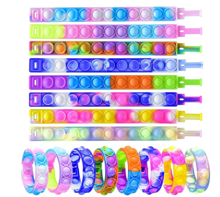 Push Pop Bubble Bracelet Fidget Toy,Durable and Adjustable Wearable Wristband Fidget Sensory Toys C-6 Pack Push Pop Fidget Bracelet Hand Finger Press Silicone Multicolor Stress Relief Bracelets for Anxiety Kids and Adults 