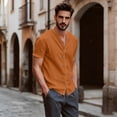 thumbnail image 6 of Gaukiv Men's Shirts Band Collar Short Sleeve Linen Blouses Casual Tops Orange M, 6 of 6