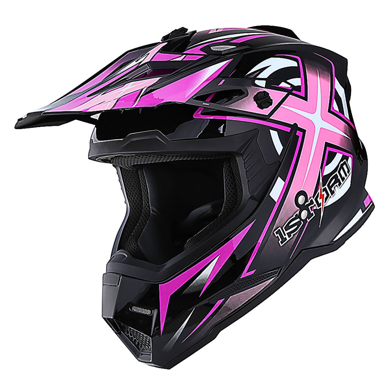 1Storm Adult Motocross Helmet BMX MX ATV Dirt Bike Helmet Racing Style HF801 + Goggle + Gloves Bundle; Sonic Pink