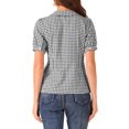 thumbnail image 3 of Camisa de cuadros para mujer INSPIRE CHIC con cuello Peter Pan, mangas cortas abullonadas, blusa de botones a cuadros, color negro, 3 of 5