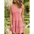 thumbnail image 5 of SANOPY Womens Summer A-Line Tank Dresses Sleeveless Button Down Smocked Empire Waist Ruffle Tiered Casual Swing Mini Dress, 5 of 6