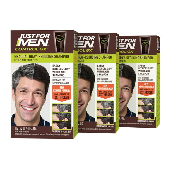 Just For Men Control GX Gradual Gray Reduction Daily Hair Shampoo, 4 oz, 3 Pack