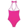 thumbnail image 5 of Inadays Sexy One Piece Bathing Suit for Women Halter Swimsuits Push Up Tummy Control Monikini Full Coverage Swimwear V Neck Retro Beachwear, Hot Pink, XL, 5 of 6