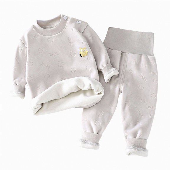 Kogui Toddler Pajamas for Girls Girls Fleece Lined Thermal Underwear Set Bear Print Long Sleeve Top and High Waist Pants Baby Toddler Pjs 6 12 Months (Grey,6-12 Months)