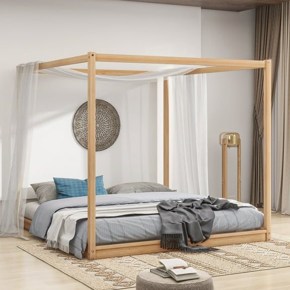Bed Frames King Size Canopy Platform Bed with Support Legs, Natural,Adjustable Bed Base
