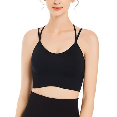 

Hunpta Plus Size Bras For Women Solid Color Cross Back Sport Bra Padded Breathable Wire-Free Bralette Yoga Fitness Bras