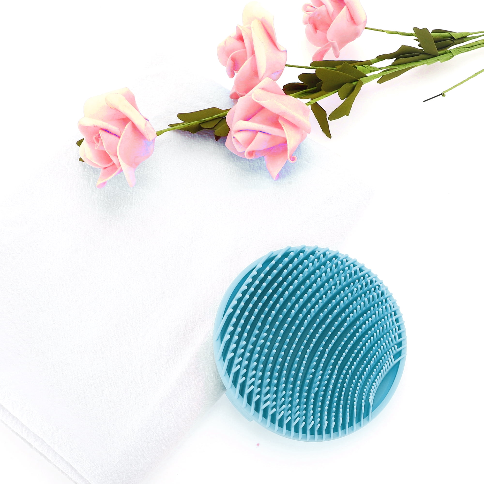 Unique Bargains Round Shape Handle Bath Brush 4.02" Blue