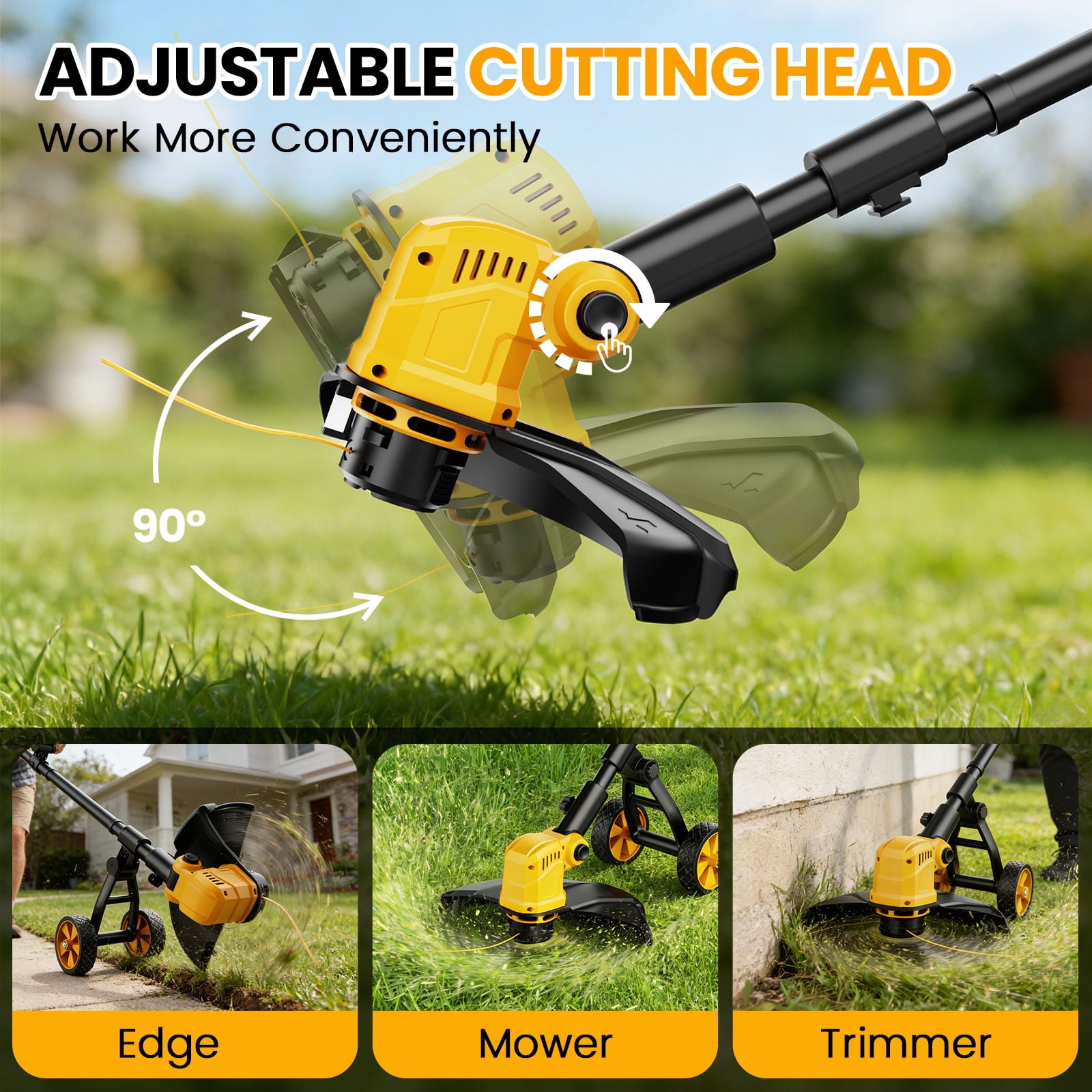 Lemolifys 12 Inch Brushless Cordless String Trimmer with Wheels, 21V Batterry and 8Pcs Line for Yard Garden