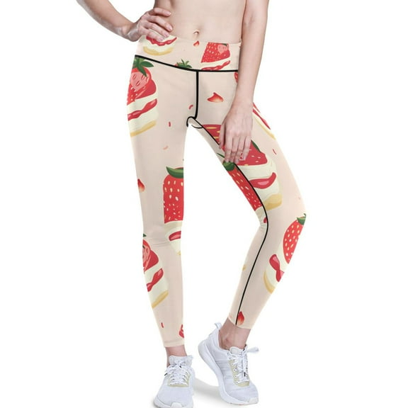 Ckdifva Strawberry Cake Yoga Pants with Pockets for Women Workout Athletic Yoga Leggings