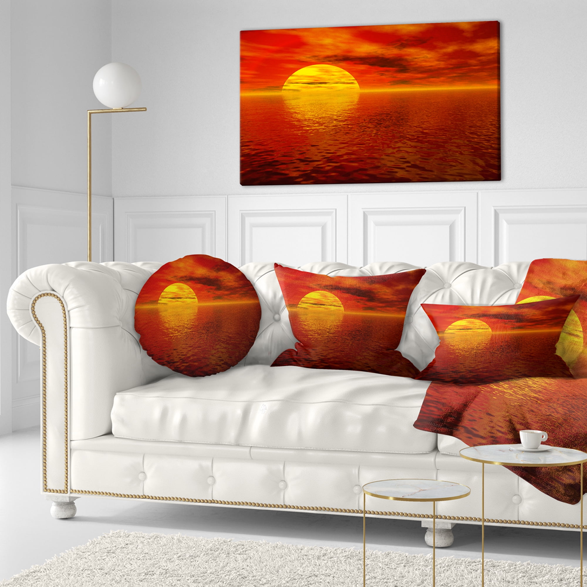 Designart Sun Falling to Yellow Ocean - Seashore Throw Pillow - 12x20