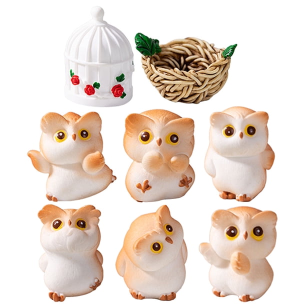 1 Juego de estatuas de búho en miniatura, artesanía de resina, búho, Mini estatuas de animales de jardín, decoración
