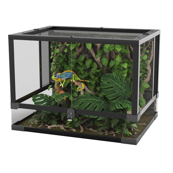 ¡Evita Escape! Terrario Seguro con Puertas de Bisagra y Ventilación Superior. ¡Fácil de Armar en 5 Min! Para Lagartos, Serpientes y Más- Especificación: 34 galones