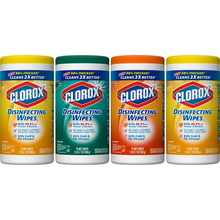 Clorox Disinfecting Cleaning Wipes Value Pack, Crisp Lemon Scent, Fresh Scent and Orange Fusion Scent, 75 Wipes, 4 ct
