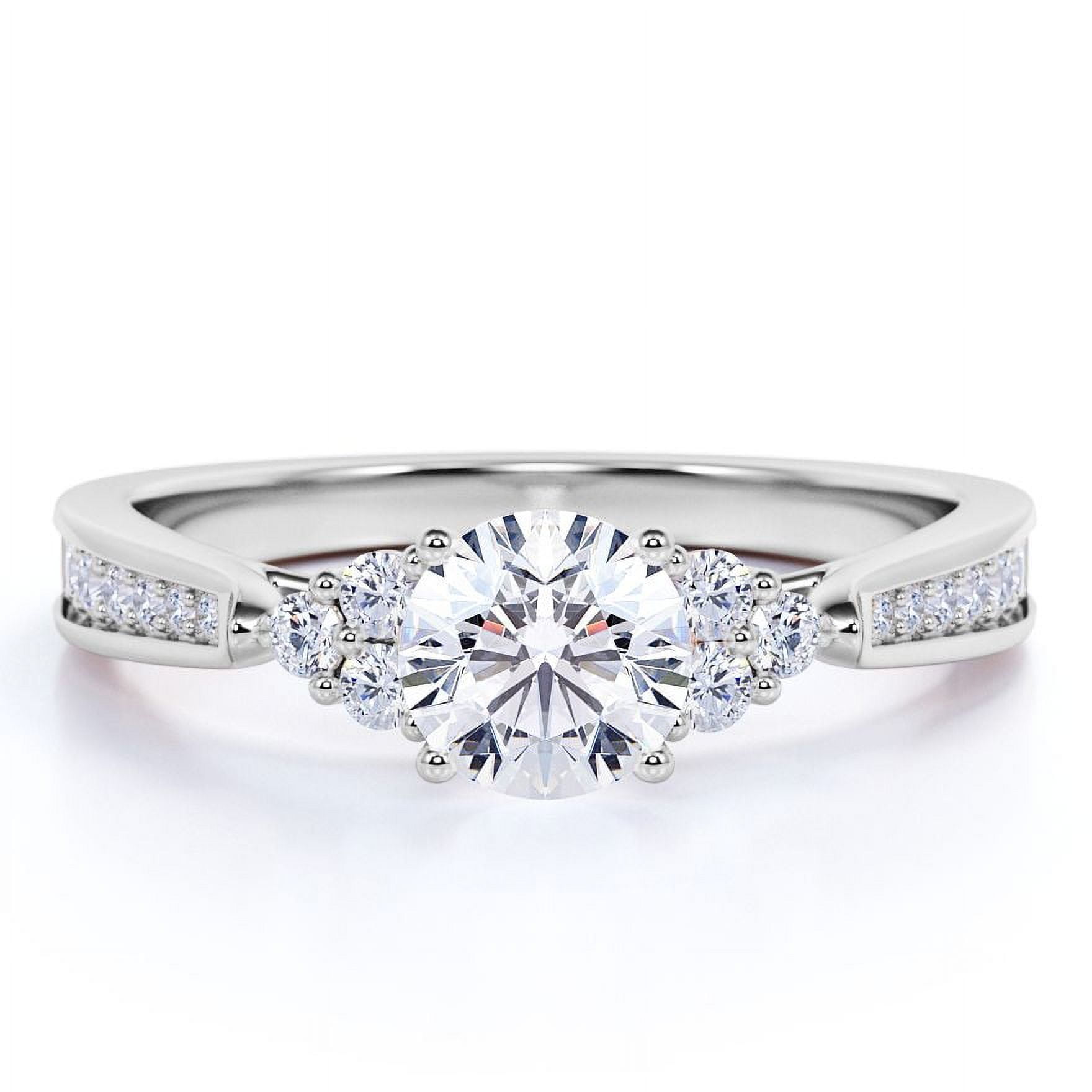 JeenMata Seven Stone Cluster - 1.25 TCW Round Brilliant Cut Moissanite - Pave Channel Engagement Ring - 18K White Gold Plating over Silver