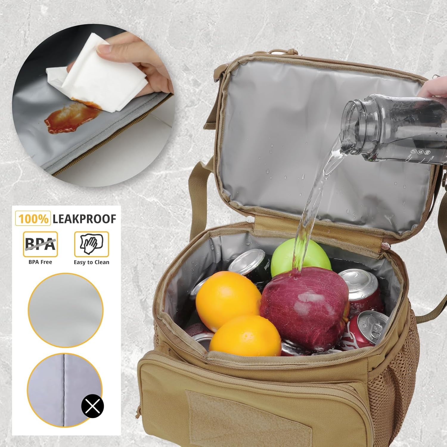 TRIPGEAR 2 Compartment Lunch Bag,Leakproof Insulated with Adjustable Shoulder Strap Flag