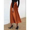 thumbnail image 2 of Rust Red Satin High Waist A-Line Midi Skirt Women Elegant Flare Skirt, 2 of 5