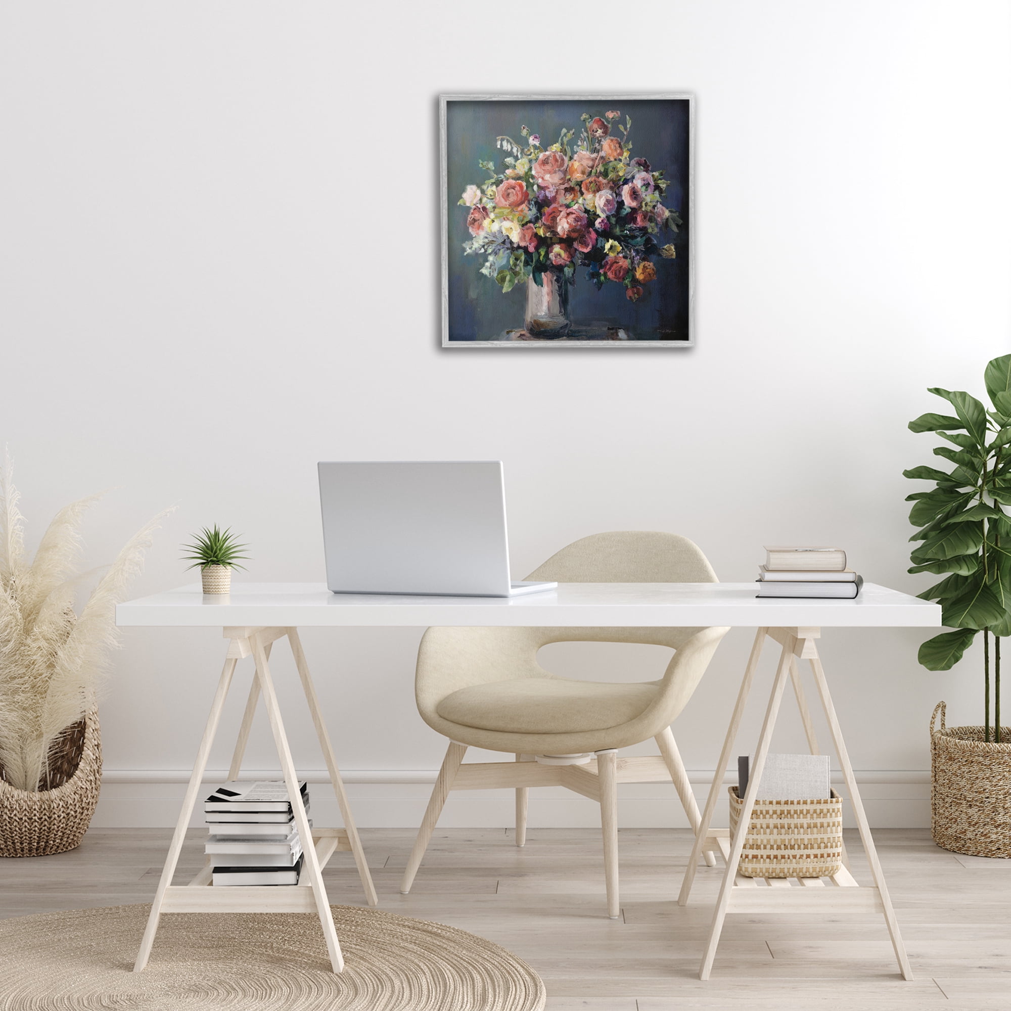Stupell Industries Abundant Dark Bouquet Botanical & Floral Painting Gray Framed Art Print Wall Art, 24 x 24