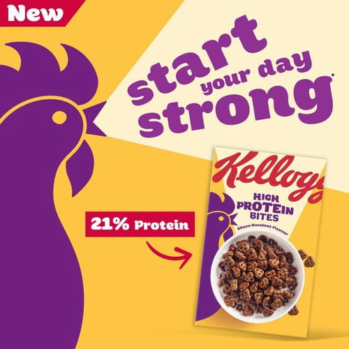 Kellogg's High Protein Bites Choc Hazelnut Breakfast Cereal 400g, British Import (Pack of 3)