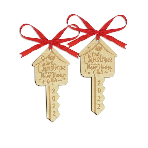 Darling Souvenir Made With Love Home Sweet Home Personalized Wood Ornament Housewarming Gift Christmas Tree Decoration Pack of 2