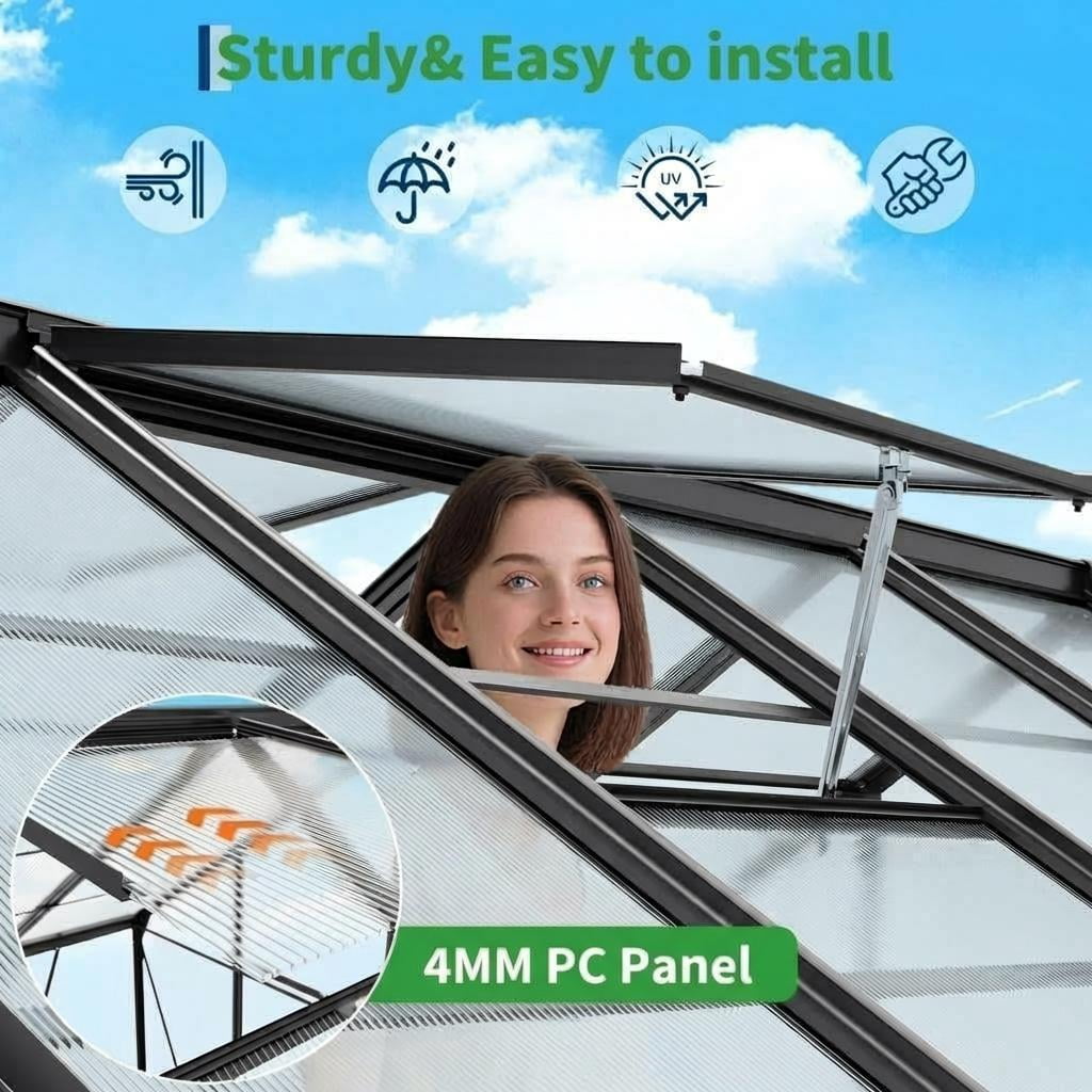 14x8ft Heavy Duty Walk-in Greenhouse, Aluminum Frame & Twin Wall Polycarbonate Panels, Ventilated with Rain Gutter System for Backyard & Patio Gardening