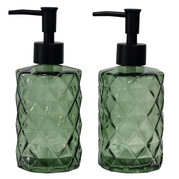 Dispensador de jabón YYTSGG de vidrio verde con bomba de plástico negro, 330 ml, paquete de 2