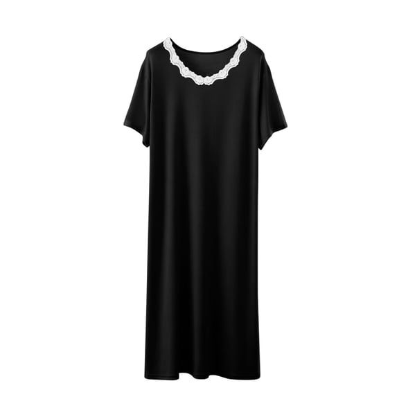 RQYYD Womens Long Nightgown with Lace Trim Soft Loose Sleep Dress Lightweight Comfy Loungewear Casual Sleepwear for Women