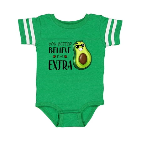 

Inktastic You Better Believe I m Extra- Funny Avocado Guacamole Gift Baby Boy or Baby Girl Bodysuit