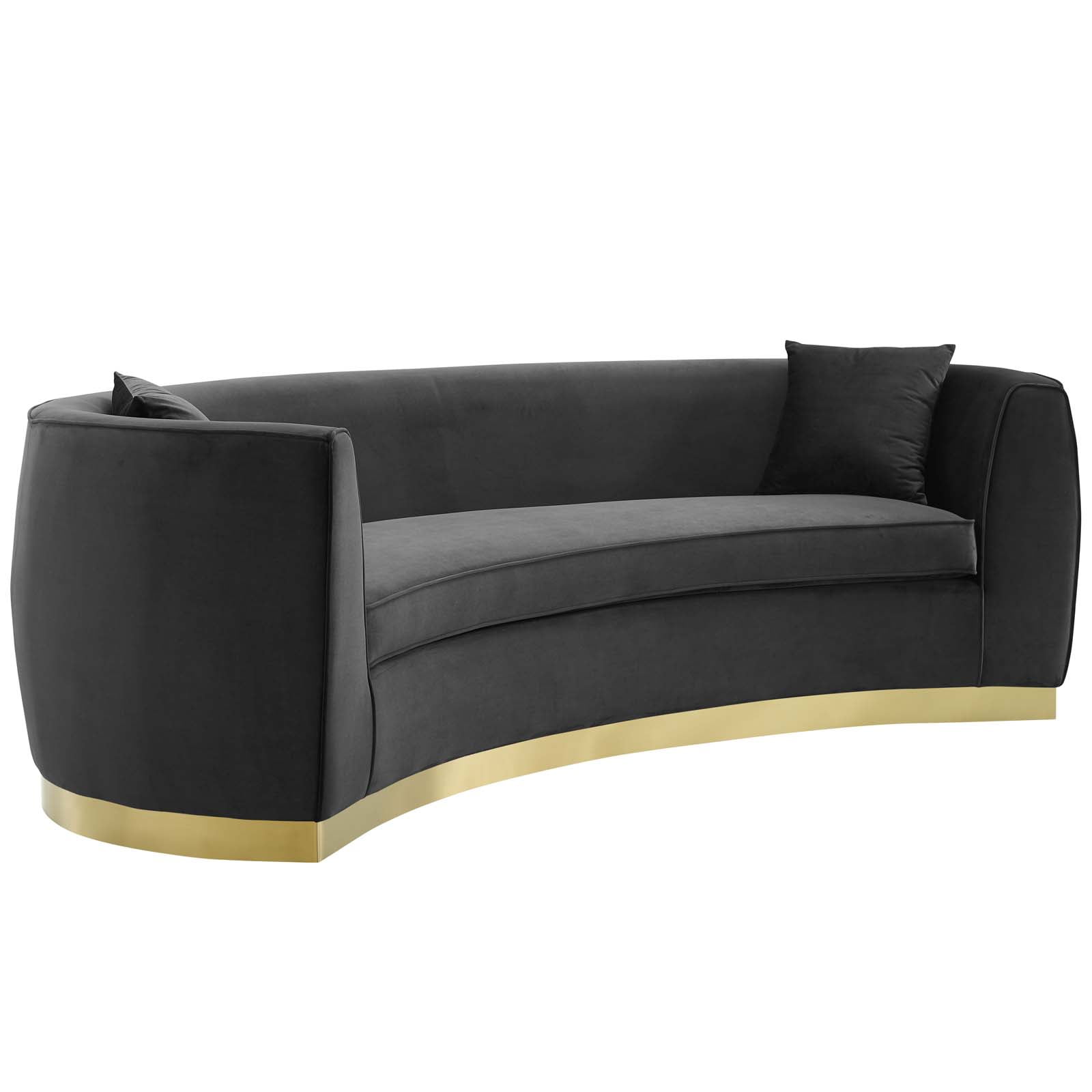 Modway Resolute Curved Performance Velvet Stainless Steel Sofa in Black