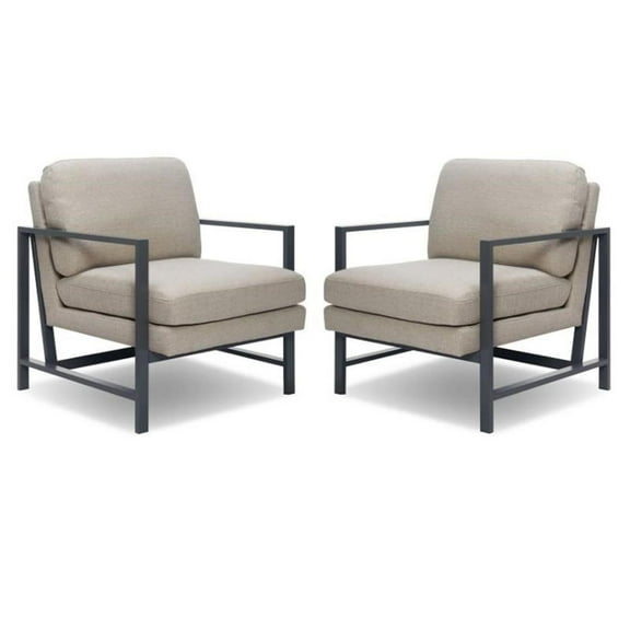 Home Square 2 Piece Metal Frame Linen Accent Chair Set in Gray