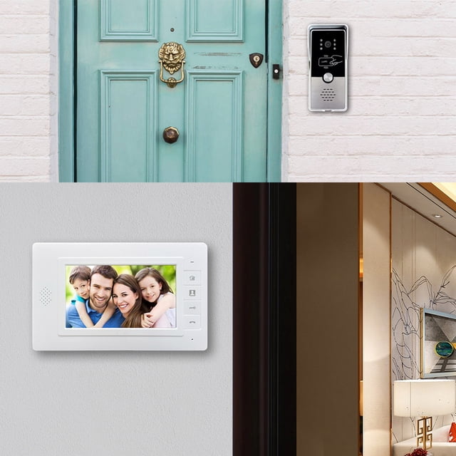 XWSHYW Seguridad Timbre Video Portero Hd 7 Pulgadas para Desbloqueo de Casas, Control Tarjet Construcción con Cable, Cámara de Vigilancia, Cerradura de Puerta Inteligente, Sistema de Seguridad para E