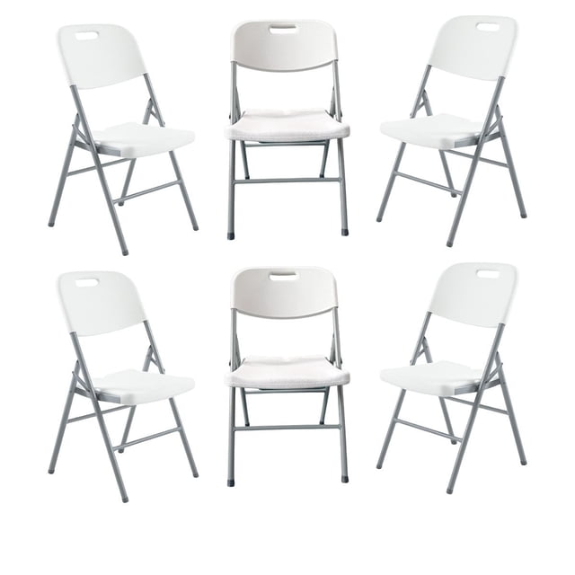 Set 6 Sillas Plegables Reforzadas 120kg Acero Polietileno Comedor Hogar Eventos Color Blanca.